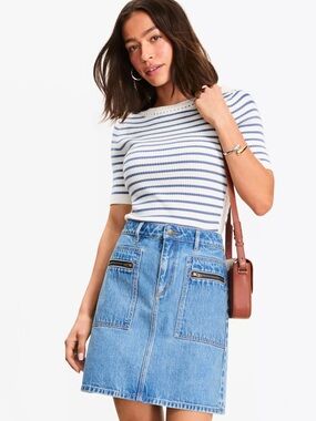 LOFT Denim Utility Mini Skirt in Light Vintage Indigo Wash